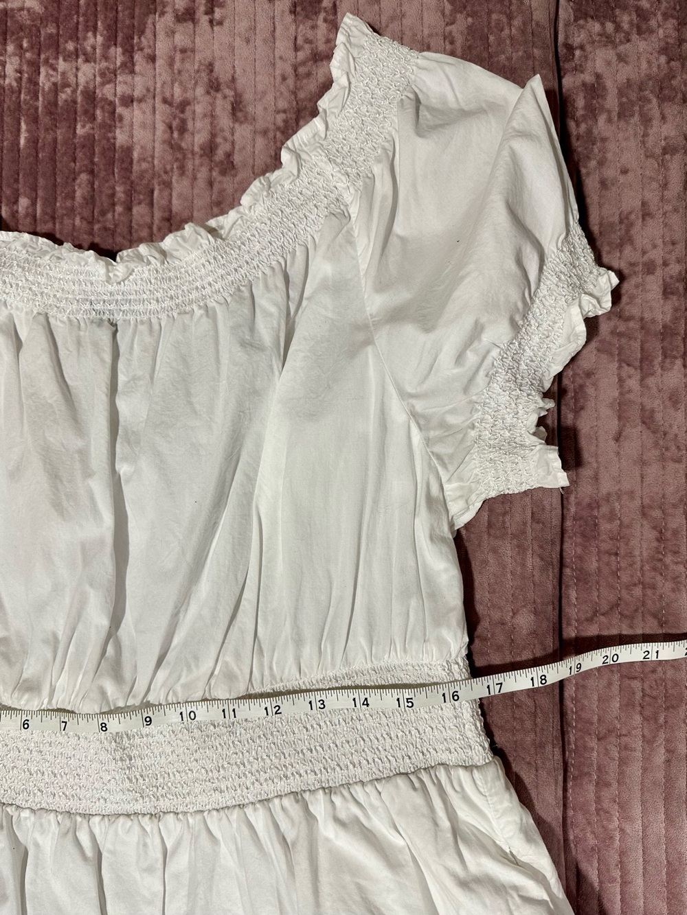 J.CREW White Dress Smocked Puff Sleeve XL 100% Cotton POCKETS Cottagecore Poplin - Picture 9 of 13